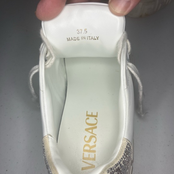 Versace Women's White and Gold Sneakers - Picture 3 of 7